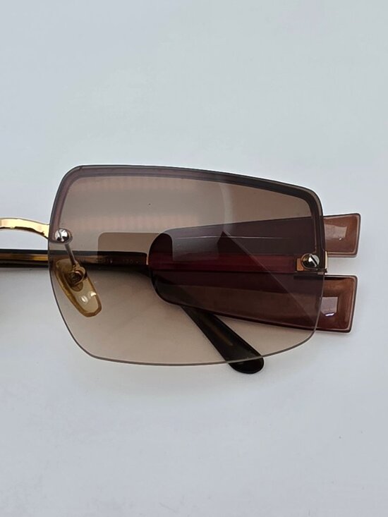 Giorgio Armani 1525 743 Gold Frame Brown Gradient Lens Semi Rimless Sunglasses